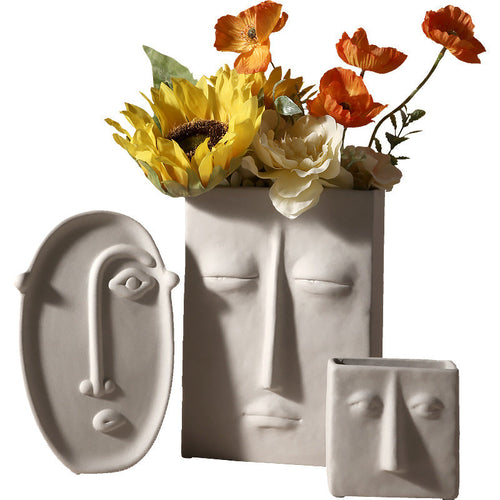 Ceramic vase simple human face art home decoration