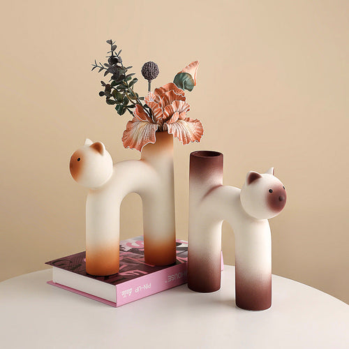 Ceramic cat--vase home creative decoration