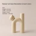  Tubular Ceramic Cat/Vase Decoration（Cream color）